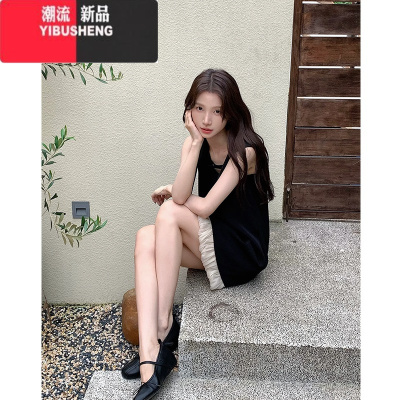YIBUSHENG法式高级感下摆拼接无袖连衣裙女季小香风气质宽松显瘦背心裙子