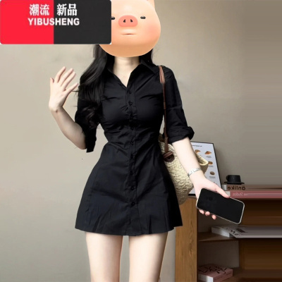 YIBUSHENG法式气质polo衬衫连衣裙女季2024新款设计感小众修身显瘦小黑裙
