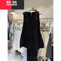 YIBUSHENG韩国东大门2024季新款韩版通勤宽松圆领拼接花苞显瘦无袖连衣裙