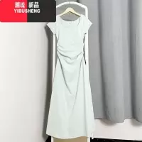 YIBUSHENG法式气质短袖t恤连衣裙子女季2024新款小个子收腰气质露背长裙