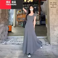 YIBUSHENG法式灰色修身连衣裙子季女装高级感气质收腰2024新款小个子长裙
