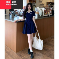 YIBUSHENG大码撞色polo领连衣裙女季胖MM收腰显瘦a字裙梨形身材垂感裙子