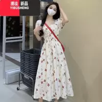 YIBUSHENG大码温柔甜美风方领连衣裙女季法式茶歇裙胖MM收腰显瘦气质长裙