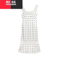 YIBUSHENG法式白色波点露背吊带连衣裙女季包臀裙子辣妹收腰修身a字长裙