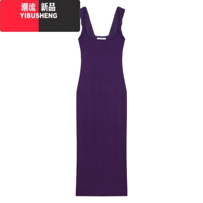 YIBUSHENG深紫色性感吊带针织连衣裙女季裙子修身纯欲包臀裙开叉收腰长裙