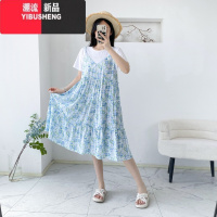 YIBUSHENG棉绸连衣裙女季宽松遮肚减龄小个子休闲假两件套人造棉吊带裙子