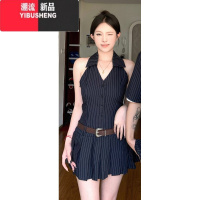 YIBUSHENG小众设计感情侣装季韩版短袖衬衫男女连衣裙法式一裙一衣ins潮