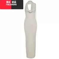 YIBUSHENG 性感辣妹风飘带挂脖荡领连衣裙女修身显身材开叉露背长裙