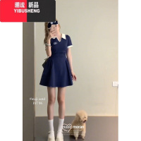 YIBUSHENG美式复古撞色polo领连衣裙女2024季短款纯欲辣妹显瘦气质小个子
