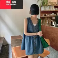 YIBUSHENG韩系风格牛仔背带连衣裙女季薄款法系宽松小吊带无袖背心短裙子