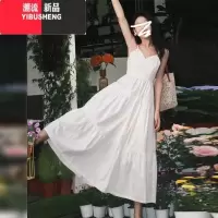YIBUSHENG法式白色v领吊带连衣裙子女季2024新款收腰设计感小众气质长裙