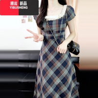 YIBUSHENG学院风穿搭小个子显瘦显高格子连衣裙子女装季2024新款收腰长裙