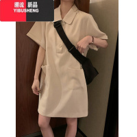 YIBUSHENGpolo领短袖连衣裙女小众别致ins季小个子宽松休闲中长款t恤裙子