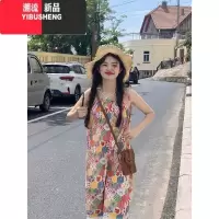 YIBUSHENG多巴胺女孩碎花吊带连衣裙女装季2024新款花边拼接显瘦减龄裙子