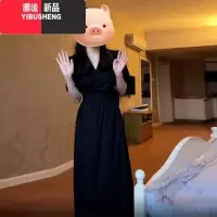 YIBUSHENG法式赫本风v领黑色连衣裙子女季2024新款看小个子气质长裙