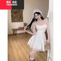 YIBUSHENG纯欲风蕾丝拼接白色连衣裙女季2024新款辣妹收腰显瘦绑带短裙子