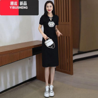 YIBUSHENG中式国风连衣裙女2024季新款短袖洋气显瘦休闲刺绣中长旗袍裙子
