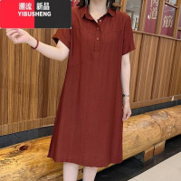 YIBUSHENG季新款短袖连衣裙妈妈气质Polo翻领纯色休闲宽松显瘦遮肚女裙子