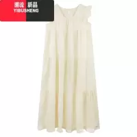 YIBUSHENG多巴胺甜美减龄圆领飞飞袖连衣裙女季法式荷叶边宽松A字长裙子