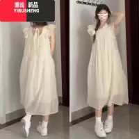 YIBUSHENG法式白色小飞袖连衣裙子女季2024新款看温柔风宽松气质长裙