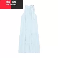 YIBUSHENG温柔风蓝色连衣裙女装季法式气质挂脖长裙海边度假风宽松A字裙