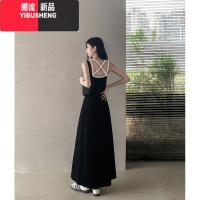 YIBUSHENG八月黑色吊带连衣裙女新款美式辣妹长款法式茶歇裙子收腰吊带裙