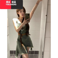 YIBUSHENG复古不规则牛仔背带连衣裙女2024季新款辣妹收腰显瘦短裙子吊带