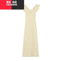 YIBUSHENG法式复古碎花裙连衣裙女季气质修身荷叶边包臀裙长裙子