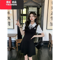 YIBUSHENG大码女装假两件学院风连衣裙女2024新款季胖mm遮肚显瘦裙子长裙