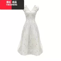 YIBUSHENG垂坠感连衣裙季法式甜美V领小飞袖仙女气质长裙收腰显瘦高级感