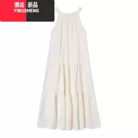 YIBUSHENG法式蕾丝挂脖连衣裙女装季新款气质露肩吊带裙海边度假长款裙子