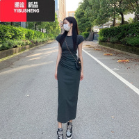 YIBUSHENG季2024新款女鱼尾包臀黑色连衣裙子高级感修身显瘦小妈法式长裙