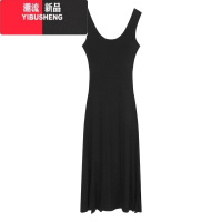 YIBUSHENG黑色辣妹露背吊带连衣裙女装季修身显身材长裙无袖收腰包臀裙子