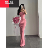 YIBUSHENGYoungGirlDay 纯欲性感修身显瘦包臀鱼尾吊带连衣裙打底拖地长裙