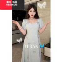 YIBUSHENG大码女装胖mm法式设计感蝴蝶结连衣裙女收腰显瘦a字中长款裙子