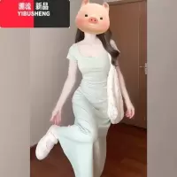 YIBUSHENG梨形身材收腰遮肚子显瘦微胖风情万种气质露背连衣裙子长裙女季