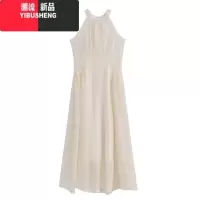 YIBUSHENG季法式挂脖连衣裙女高级感海边度假裙子气质新款小个子收腰长裙