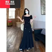 YIBUSHENG大码女装赫本风黑色吊带连衣裙2024新款女季胖mm收腰显瘦长裙子
