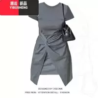 YIBUSHENG大码胖mm小个子茶歇法式圆领连衣裙子女装梨形身材微胖显瘦长裙