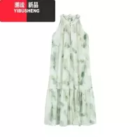 YIBUSHENG新中式国风印花挂脖连衣裙女季温柔气质宽松A字裙长裙