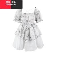 YIBUSHENG季法式茶歇气质收腰碎花连衣裙泡泡袖在逃公主蓬蓬短裙女小个子