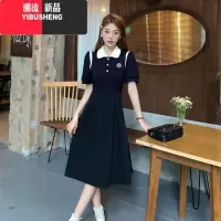 YIBUSHENGpolo领连衣裙少女装2024新款初中高中学生学院风休闲T恤长裙子
