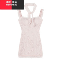 YIBUSHENG蕾丝拼接修身小飞袖吊带连衣裙女季粉色甜辣妹包臀裙子收腰短裙