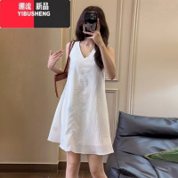 YIBUSHENG白色无袖背带吊带连衣裙子女2024新款季小个子海边度假气质长裙