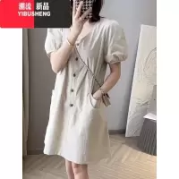 YIBUSHENG小个子单排扣连衣裙女2024季新款宽松遮肚子显瘦漂亮气质裙子