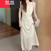 YIBUSHENG白色无袖针织吊带背心连衣裙女2024新款内搭休闲海边直筒长裙子