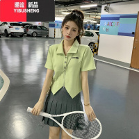 YIBUSHENG美式正肩polo领短袖t恤女宽松设计感小众短款辣妹港味chic上衣