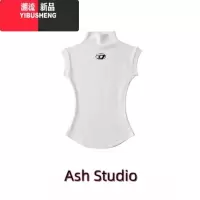 YIBUSHENG纯欲别致半高领无袖背辣妹收腰显瘦短款T恤无袖上衣女针织