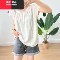 YIBUSHENG棉绸上衣女2024年季薄款宽松大码妈妈人造棉韩版短袖T恤衫衬衫