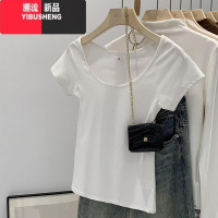 YIBUSHENG美式休闲灰色打底插肩袖T恤女2024季基础款百搭显瘦短袖上衣潮
